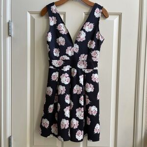 Alythea black floral deep-v skater mini dress NWT